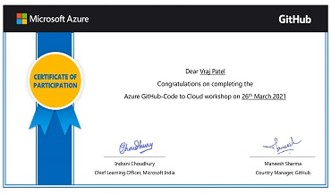 Github & Azure - Code to Cloud Workshop Certificate